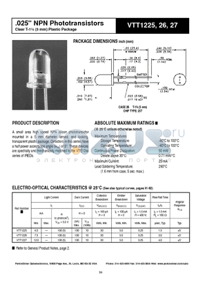 VTT1226 datasheet - .025 NPN Phototransistors