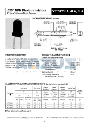 VTT3425LA datasheet - .025 NPN Phototransistors