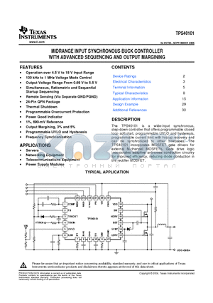 TPS40101RGET datasheet - MIDRANGE INPUT SYNCHRONOUS BUCK CONTROLLER WITH ADVANCED SEQUENCING AND OUTPUT MARGINING