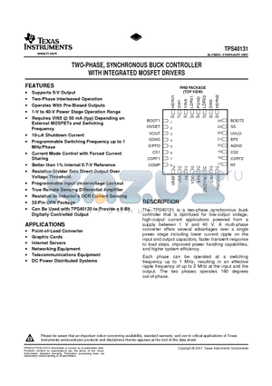 TPS40131RHBTG4 datasheet - TWO-PHASE, SYNCHRONOUS BUCK CONTROLLER WITH INTEGRATED MOSFET DRIVERS