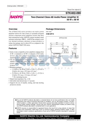 STK402-090 datasheet - Two-Channel Class AB Audio Power Amplifier IC 50 W  50 W