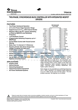 TPS40130 datasheet - TWO-PHASE, SYNCHRONOUS BUCK CONTROLLER WITH INTEGRATED MOSFET DRIVERS