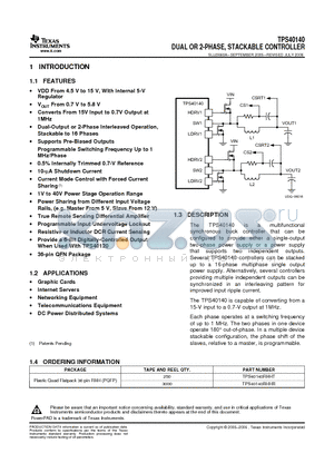 TPS40140 datasheet - DUAL OR 2-PHASE, STACKABLE CONTROLLER