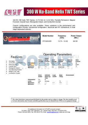 VTU-6393B1 datasheet - 300W Ku-Band Helix TWT Series