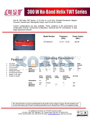 VTU-6393C1 datasheet - 300W Ku-Band Helix TWT Series