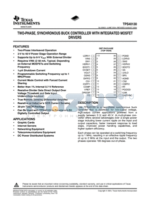 TPS40130DBT datasheet - TWO-PHASE, SYNCHRONOUS BUCK CONTROLLER WITH INTEGRATED MOSFET DRIVERS
