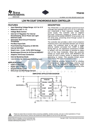 TPS40190DRCR datasheet - LOW PIN COUNT SYNCHRONOUS BUCK CONTROLLER