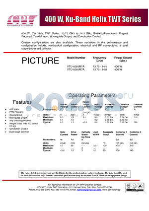 VTU-6395M7A datasheet - 400W, ku-Band Helix TWT Series