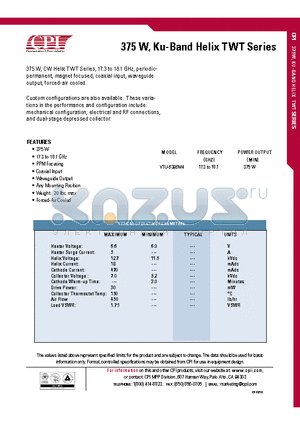 VTU-6396M4 datasheet - 375 W, Ku-Band Helix TWT Series