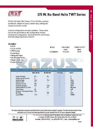 VTU-6396M4X datasheet - 375 W, Ku-Band Helix TWT Series