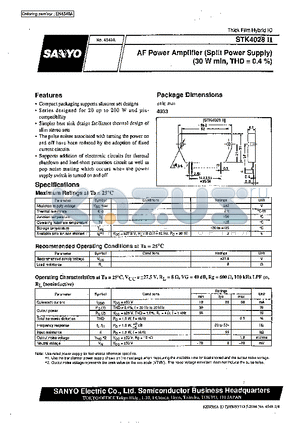 STK4028II datasheet - AF Power Amplifier (Split Power Supply) (30 W min, THD = 0.4%)