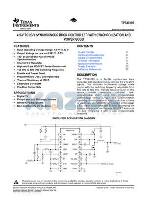 TPS40195PWG4 datasheet - 4.5-V TO 20-V SYNCHRONOUS BUCK CONTROLLER WITH SYNCHRONIZATION AND POWER GOOD