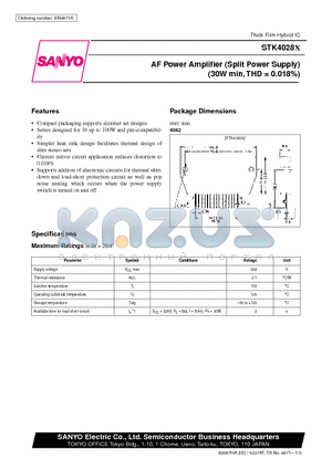 STK4028X datasheet - AF Power Amplifier (Split Power Supply) (30W min, THD = 0.018%)