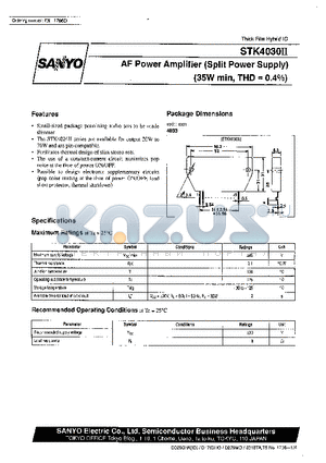 STK4030II datasheet - AF Power Amplifier (Split Power Supply) (35W min, THD = 0.4%)