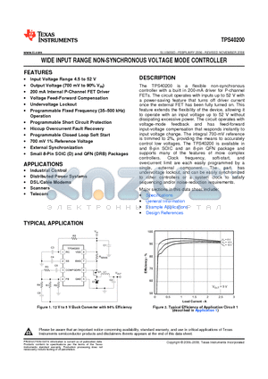 TPS40200 datasheet - WIDE INPUT RANGE NON-SYNCHRONOUS VOLTAGE MODE CONTROLLER