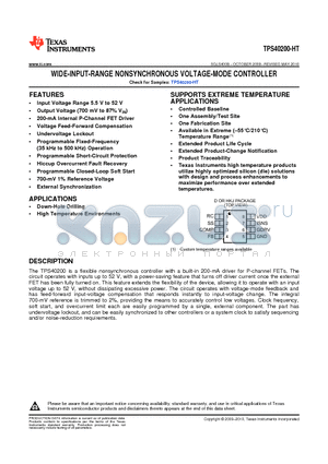 TPS40200-HT datasheet - WIDE-INPUT-RANGE NONSYNCHRONOUS VOLTAGE-MODE CONTROLLER