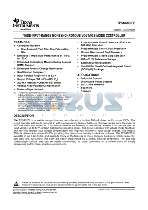 TPS40200-EP datasheet - WIDE-INPUT-RANGE NONSYNCHRONOUS VOLTAGE-MODE CONTROLLER