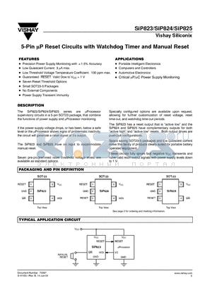 SIP824ZEU datasheet - 5-Pin UP Reset Circuits with Watchdog Timer and Manual Reset