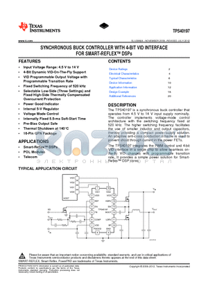 TPS40197 datasheet - SYNCHRONOUS BUCK CONTROLLER WITH 4-BIT VID INTERFACE FOR SMART-REFLEX DSPs