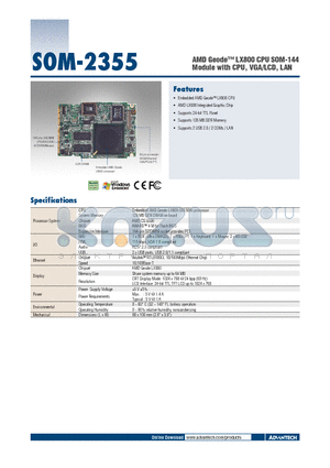 SOM-2355F-LEA1E datasheet - AMD Geode LX800 CPU SOM-144 Module with CPU, VGA/LCD, LAN