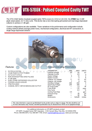 VTX5786K datasheet - Pulsed Coupled Cavity TWT