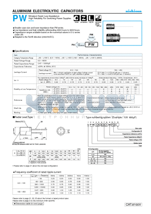 UPW0J101MPD datasheet - ALUMINUM ELECTROLYTIC CAPACITORS