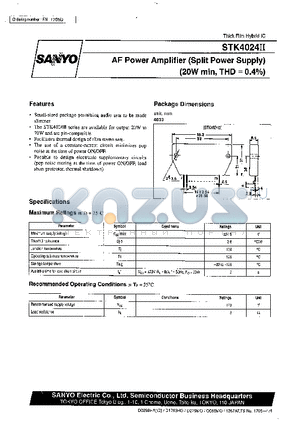 STK4024II datasheet - AF Power Amplifier (Split Power Supply) (20 W min, THD = 0.4%)
