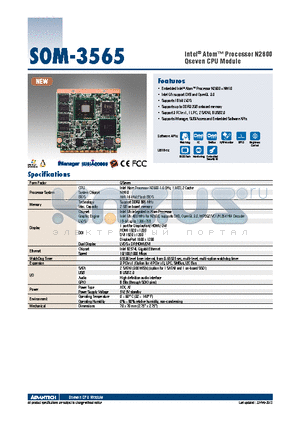 SOM-3565M4-S6A1E datasheet - Intel^ Atom Processor N2600 Qseven CPU Module