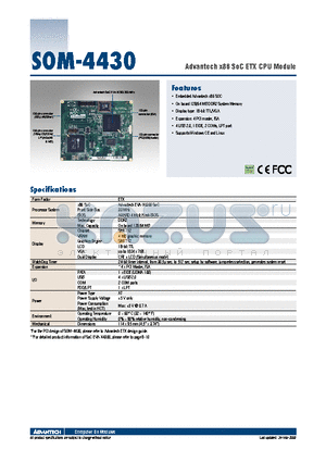 SOM-4430F-GDA1E datasheet - Advantech x86 SoC ETX CPU Module