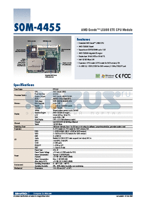 SOM-4455F-L0A2E datasheet - AMD Geode LX800 ETX CPU Module