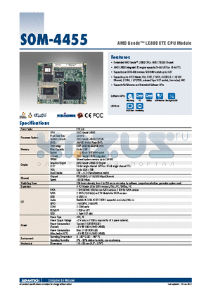 SOM-4455RL-L0A2E datasheet - AMD Geode LX800 ETX CPU Module