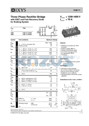 VUB71 datasheet - Three Phase Rectifier Bridge with IGBT and Fast Recovery Diode for Braking System