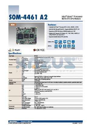 SOM-4461A2 datasheet - Intel^ Atom Processor N270 ETX CPU Module