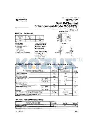 TD2001Y datasheet - DUAL P-CHANNEL ENHANCEMENT-MODE MOSFETS