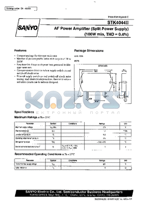 STK4044II datasheet - AF Power Amplifier (Split Power Supply) (100 W min, THD = 0.4%)