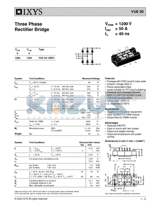 VUE50-12NO1 datasheet - Three Phase Rectifier Bridge