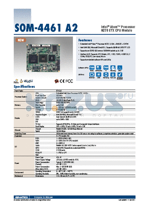 SOM-4461RL-S6A2E datasheet - Intel^ Atom Processor N270 ETX CPU Module