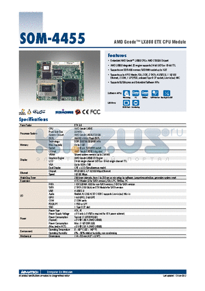 SOM-4455ZR-LSA2E datasheet - AMD Geode LX800 ETX CPU Module