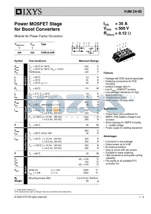 VUM24-05 datasheet - Power MOSFET Stage for Boost Converters