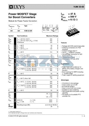 VUM33-05 datasheet - Power MOSFET Stage for Boost Converters