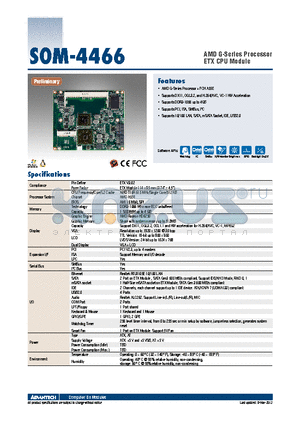 SOM-4466 datasheet - AMD G-Series Processor ETX CPU Module