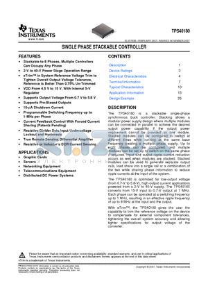 TPS40180RGER datasheet - SINGLE PHASE STACKABLE CONTROLLER