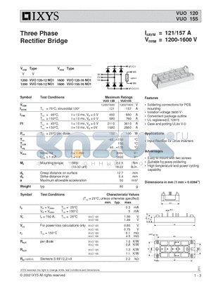 VUO120-16NO1 datasheet - Three Phase Rectifier Bridge