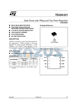 TD221I datasheet - Gate Driver with VReg and Two Point Regulator