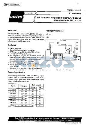 STK405-030 datasheet - 2ch AF Power Amplifier (Split Power Supply) 50W  50W min, THD =10%