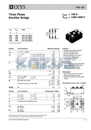 VUO125-14NO7 datasheet - Three Phase Rectifier Bridge