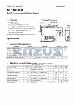 STK405-030 datasheet - 2ch AF Power Amplifier