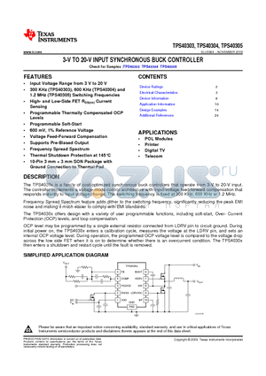 TPS40305DRCT datasheet - 3-V TO 20-V INPUT SYNCHRONOUS BUCK CONTROLLER