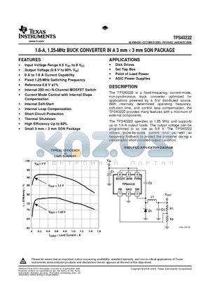 TPS40222DRPRG4 datasheet - 1.6-A, 1.25-MHz BUCK CONVERTER IN A 3 mm  3 mm SON PACKAGE