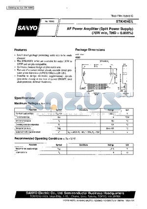 STK4040X datasheet - AF Power Amplifier (Split Power Supply) (70 W min, THD = 0.008%)